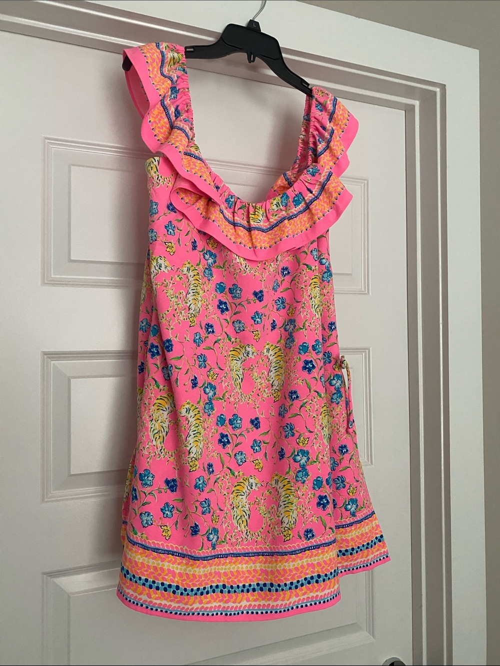 Lilly Pulitzer Pink Floral Ruffle-Trim Romper Dress